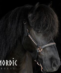 Lädergrimma med rosegold stenar