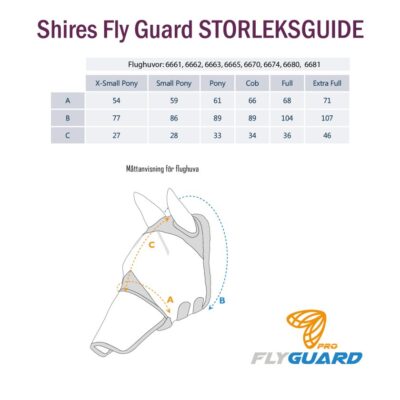 Shires Fly Guard Flughuva Storlekstabell